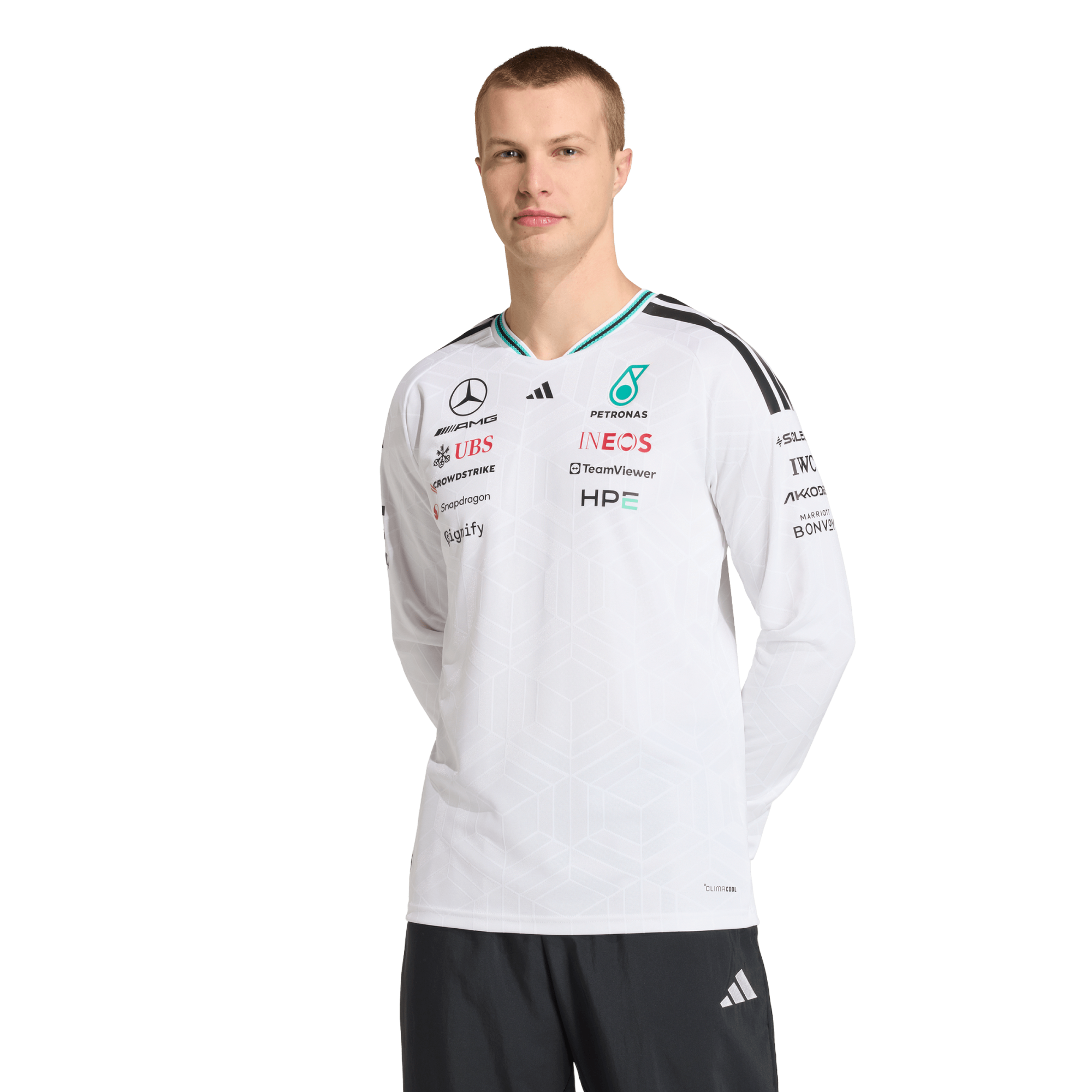 T-shirt pilote manches longues officiel Mercedes AMG Petronas adidas - Blanc - Homme Taille: S