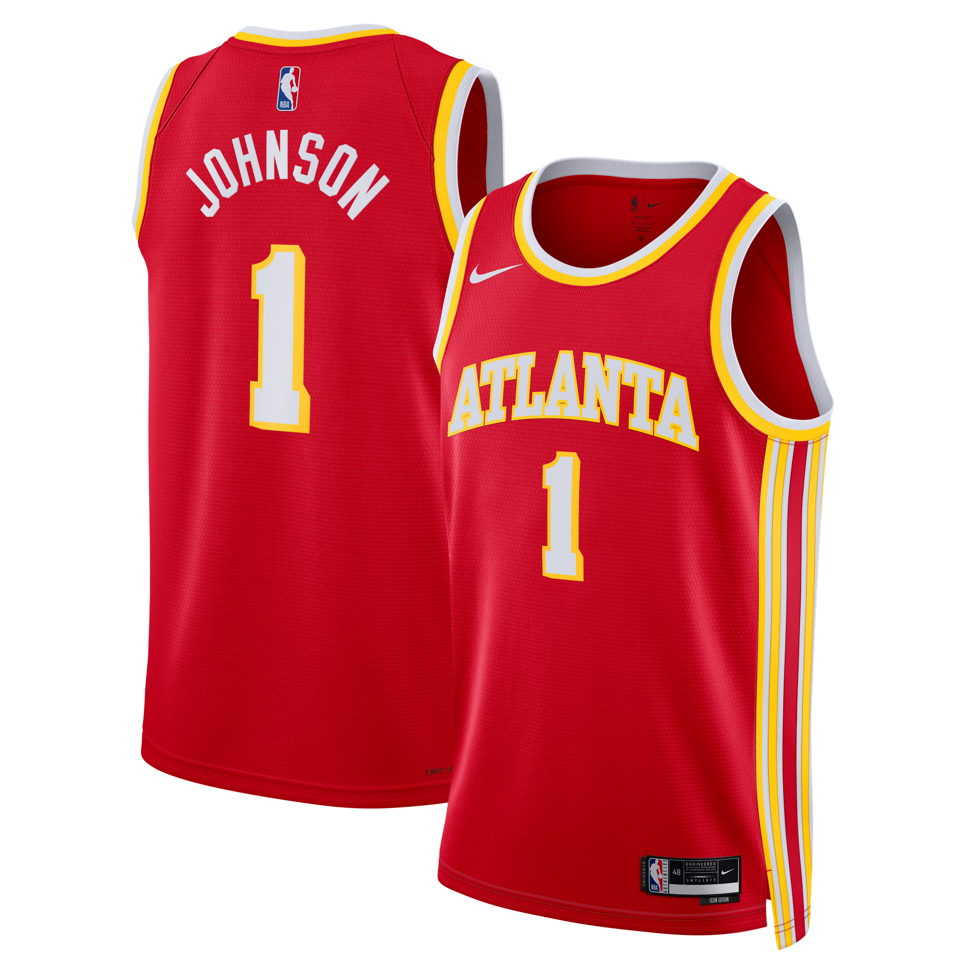 Maillot Swingman Nike Icon Edition des Atlanta Hawks - Rouge - Jalen Johnson - Unisexe - Homme Taille: L