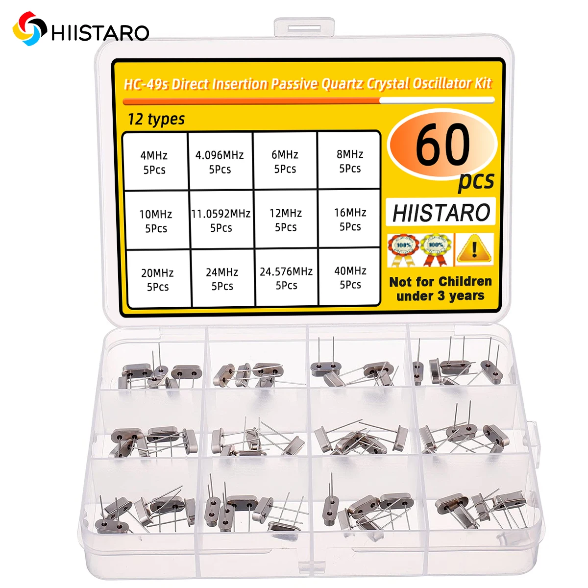 60 Stück 12 Werte Quarzkristall-Oszillatoren 4 MHz, 4,096 MHz, 6 MHz, 8 MHz, 10 MHz, Kristallresonator-Kombinationsset Image