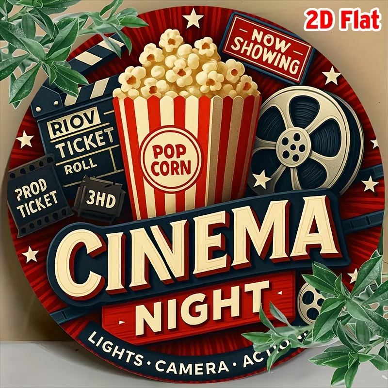 Panneau en bois 2D plat pour cinéma de nuit, pop-corn, conception de bobine de film, adapté à la décoration de cinéma maison, 1 pièce