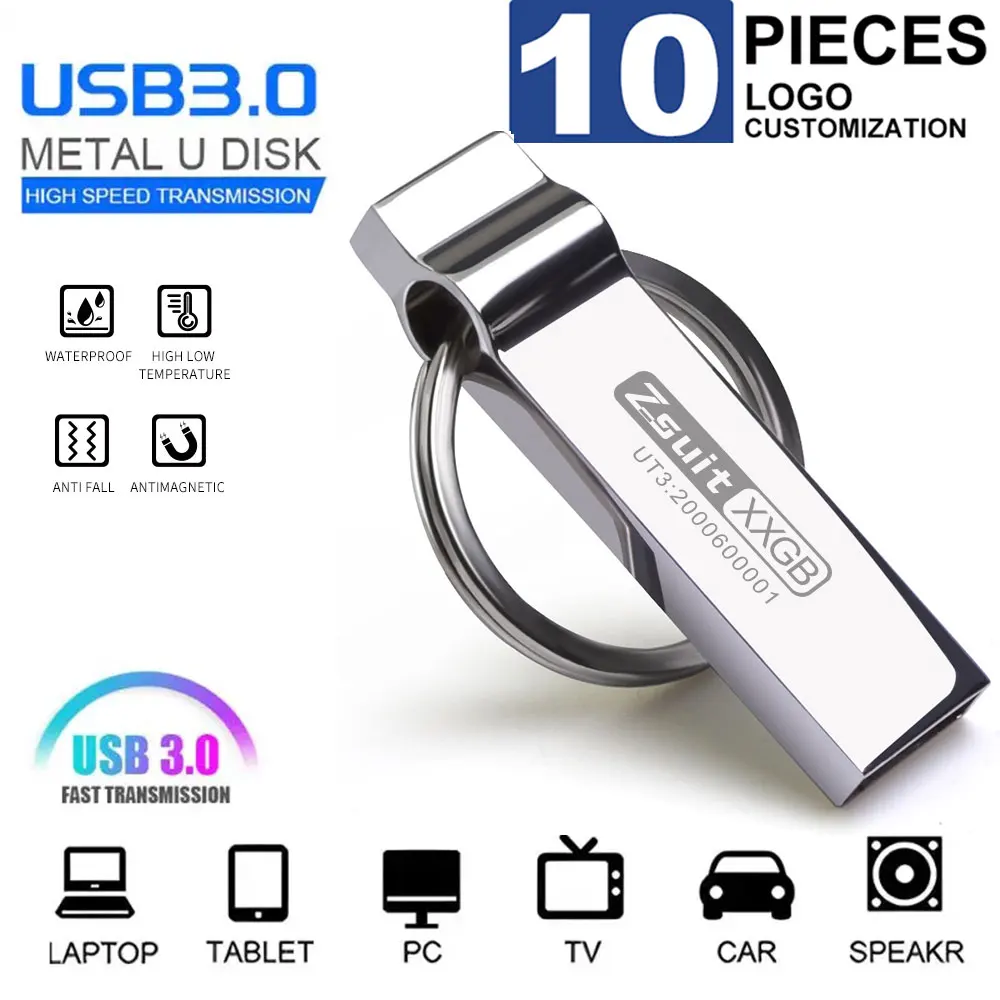 10 Teile/los USB-Stick 2,0 4G Wasserdicht Pendrive 3,0 64g Metall Memory Stick High Speed 128G Flash Pen Stick Freies Logo U Disk Image