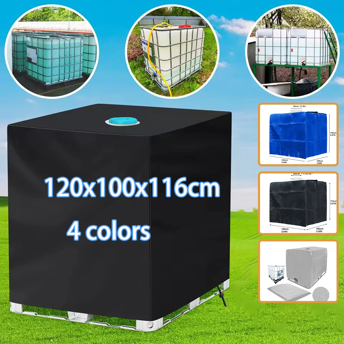 IBC-Einkaufstaschen-Abdeckung, Wassertank-Schutzhülle für den Außenbereich, Garten-Sonnenschutz, wasserdicht, 275 Gallonen, für 1000 l IBC-Wassertank-Abdeckung Image