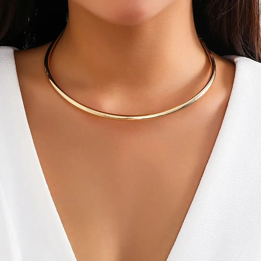 IngeSight.Z Vintage Gold Farbe C-förmigen Metall Kragen Choker Halskette für Frauen Einfache Afrikanische Stamm Öffnung Drehmomente Halskette