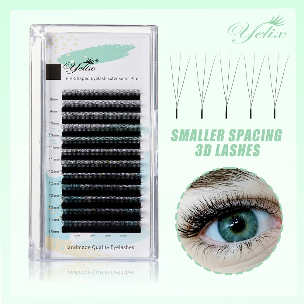 Yelix Narrow 3D W Shape Lashes, vorgefertigte Fächer, Volumen-Wimpernverlängerungen, natürliche, weiche Einzelwimpern, Hand-Premium-Wimpern Image