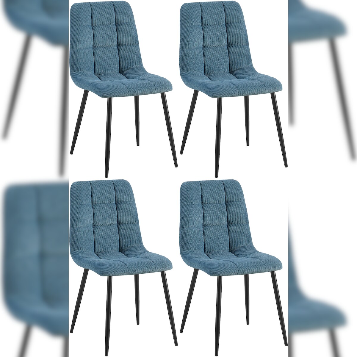 DELUKE 4er Set Esszimmerstuhl FIGAD - Cord Blau 45x55x84 cm | Essstühle Esszimmerstühle Küchenstühle Wohnzimmerstühle Image