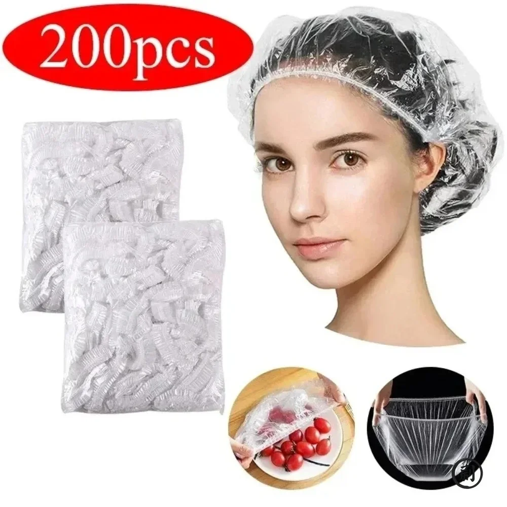 100/200 PCS Einweg Kunststoff Dusche Kappe Chef Catering Staubbeutel Obst Lebensmittel Abdeckung Elastische Kunststoff Wrap Abdeckung Bad Lieferungen