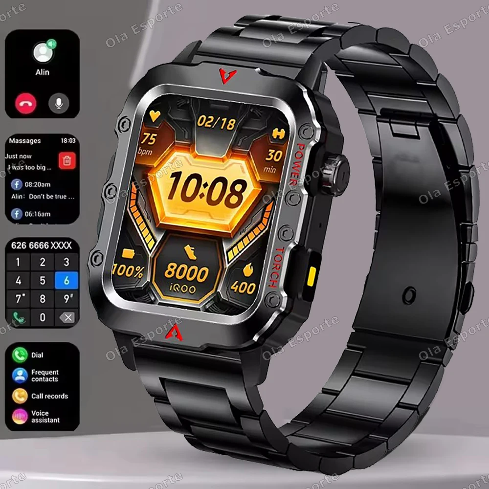 2026 neue Militär Smart Uhr Männer IP67 3ATM Outdoor Sport Fitness Tracker Gesundheit Überwachung 2,01 Zoll Bluetooth Anruf Smartwatch Image