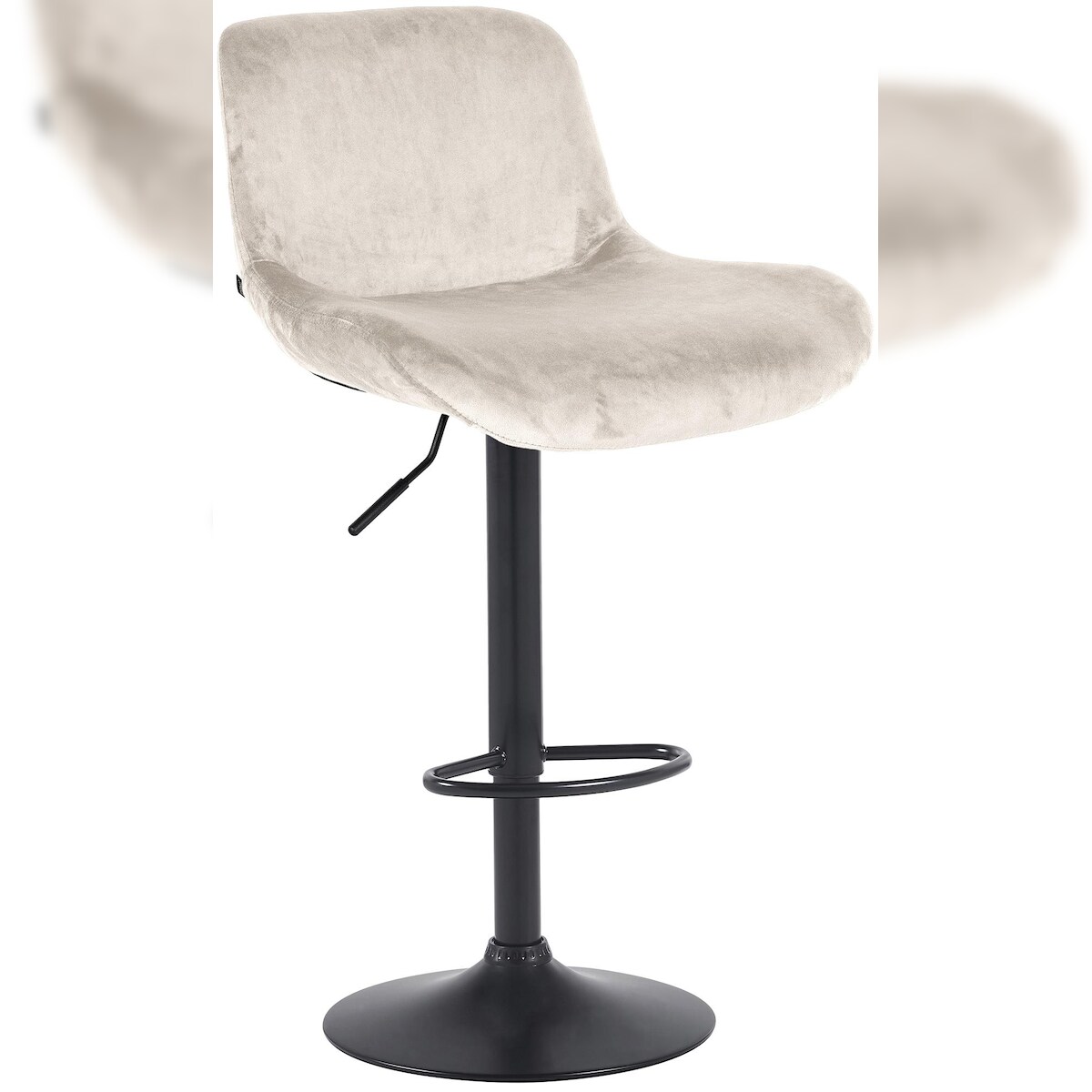 DELUKE Barhocker PONOR - Samt Creme 50x50x85 cm Schwarz | Barstuhl Höhenverstellbar Mit Lehne Drehbar Tresenhocker Tresenstuhl Kneipenhocker Kneipenstuhl Image