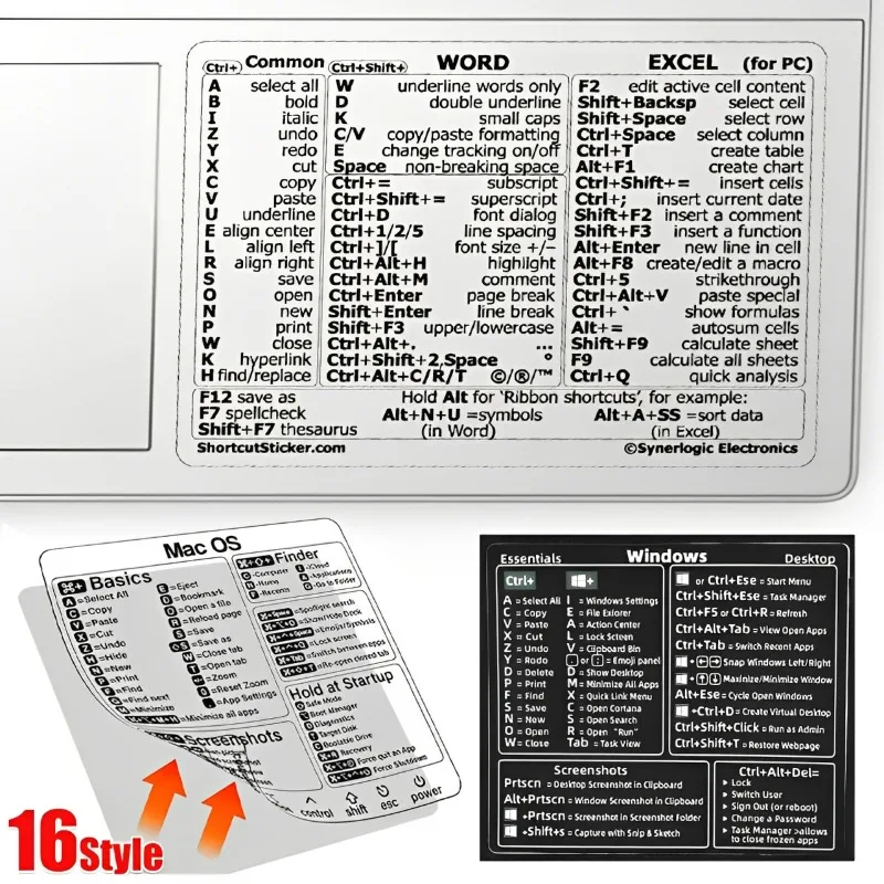 Autocollant de raccourci de clavier de référence d