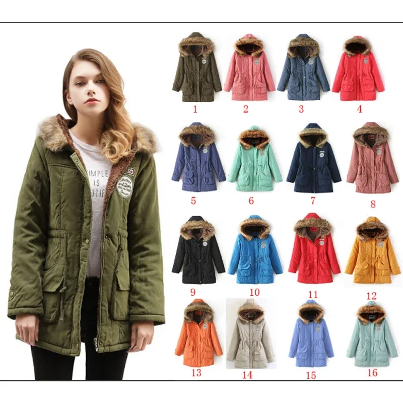 Frauen Winter Parkas Mäntel Herbst Warme Jacken Frauen Pelz Kragen Lange Parka Plus Größe Hoodies Casual Baumwolle Outwear S-3XL