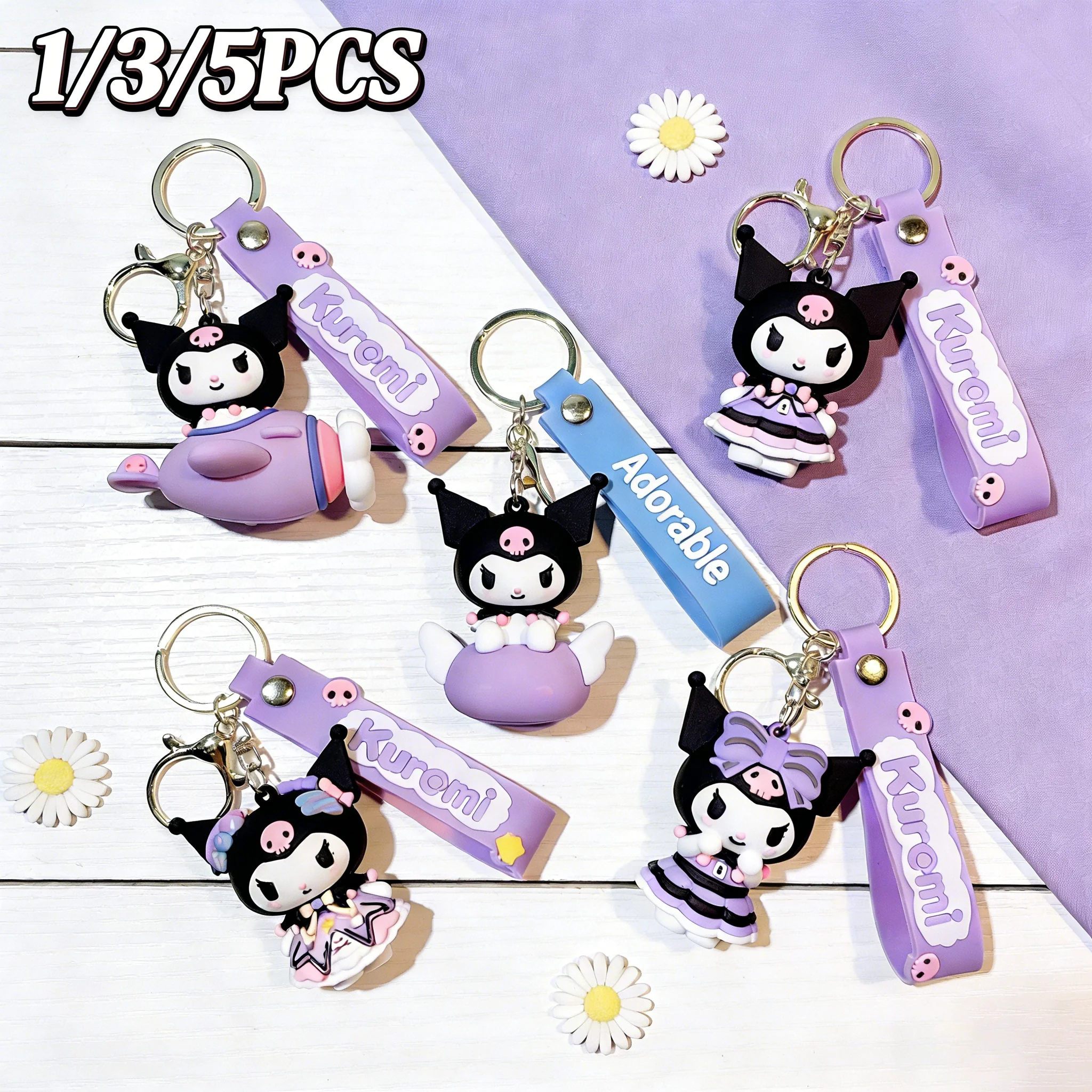 1/3/5PCS Sanrio Kuromi Schlüsselanhänger Lila Gothic Anime Schlüsselanhänger Niedlicher Teufel Anhänger für Taschen & Rucksack Spielzeug Kinder Geburtstagsgeschenke Image