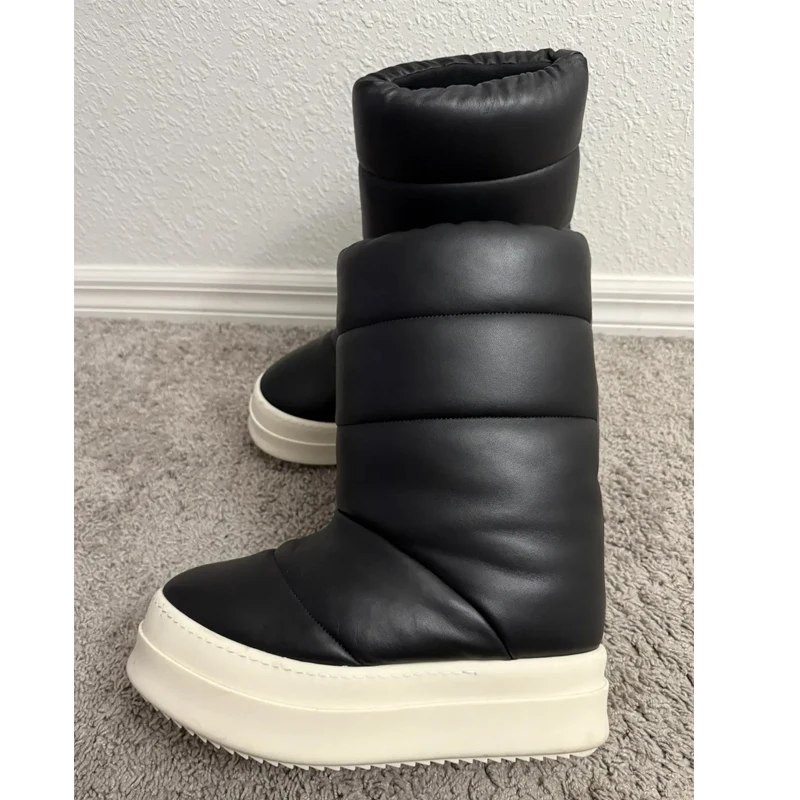 Schwarze Slip-On-Plateau-Schneestiefel für Herren, Winter 2026, warme mittelhohe Stiefel, dicke Sohle, wasserdichte Freizeitschuhe, Herrenschuhe