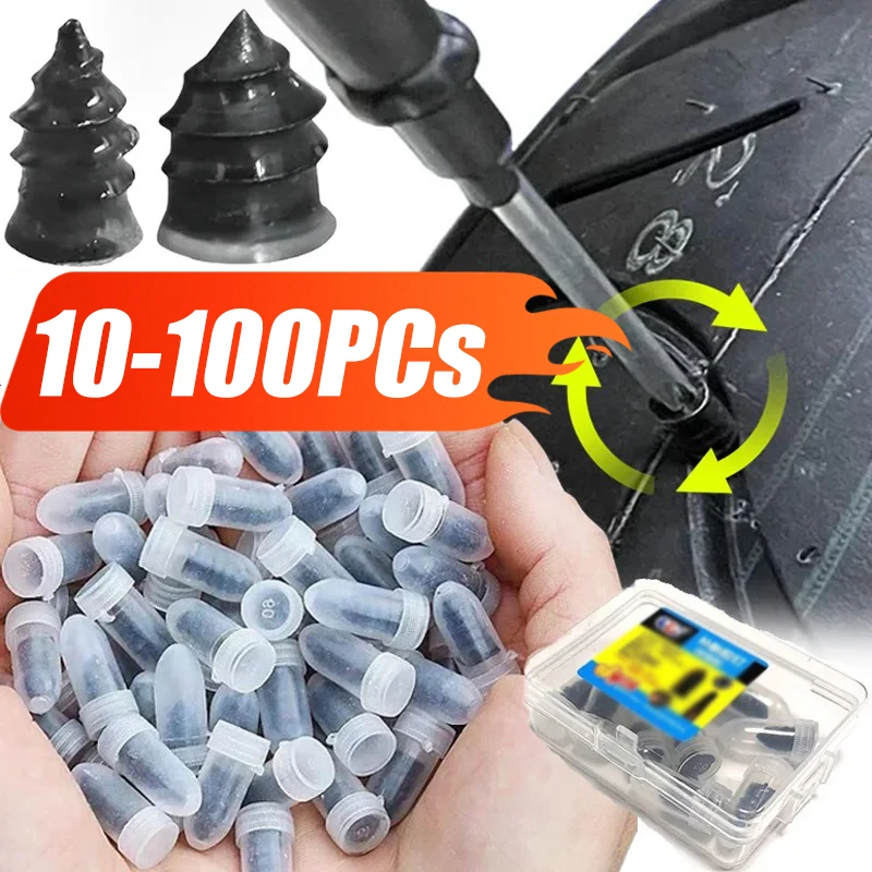 Kit de réparation de pneus sous vide de voiture et de moto, jeu de clous en caoutchouc, vis de pneu Tubeless, outils de réparation de moto de camion de voiture 10/100 pièces