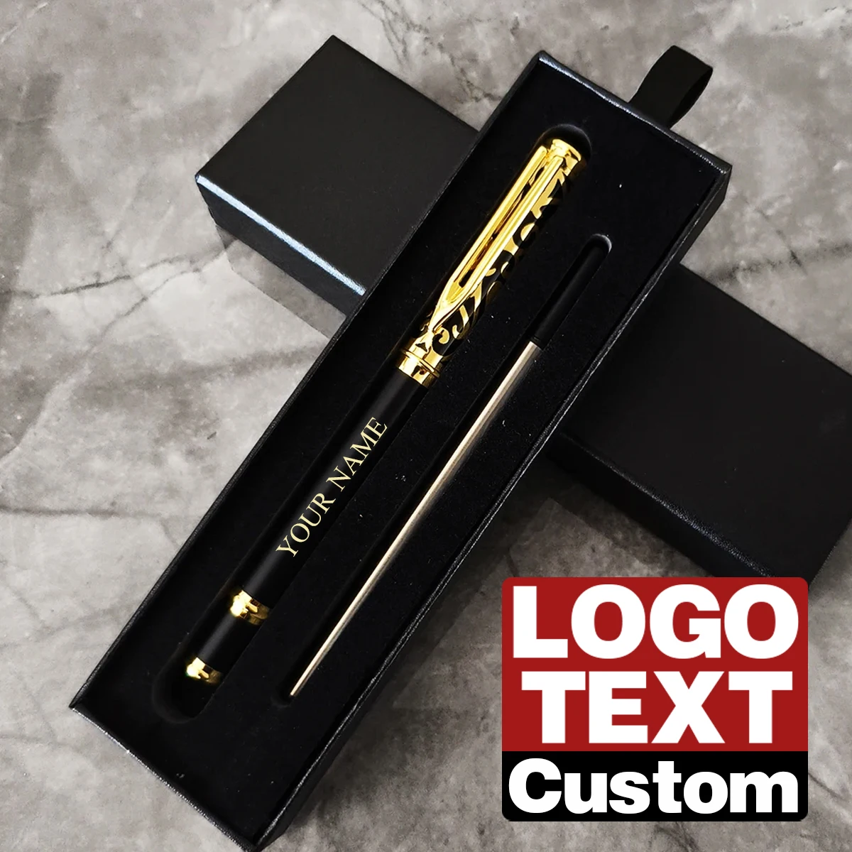1 ensemble de stylos à Gel en métal de luxe, stylo à bille à motif de Sculpture, papeterie scolaire et de bureau, Logo personnalisé, nom, texte, cadeau