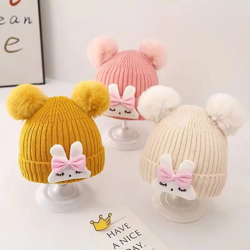 Baby-Winter-Strickmütze mit Hasenohren – bezaubernde Unisex-Mütze für Jungen und Mädchen, warme Ohrenabdeckung und weicher, mit Fleece gefütterter Komfort Image