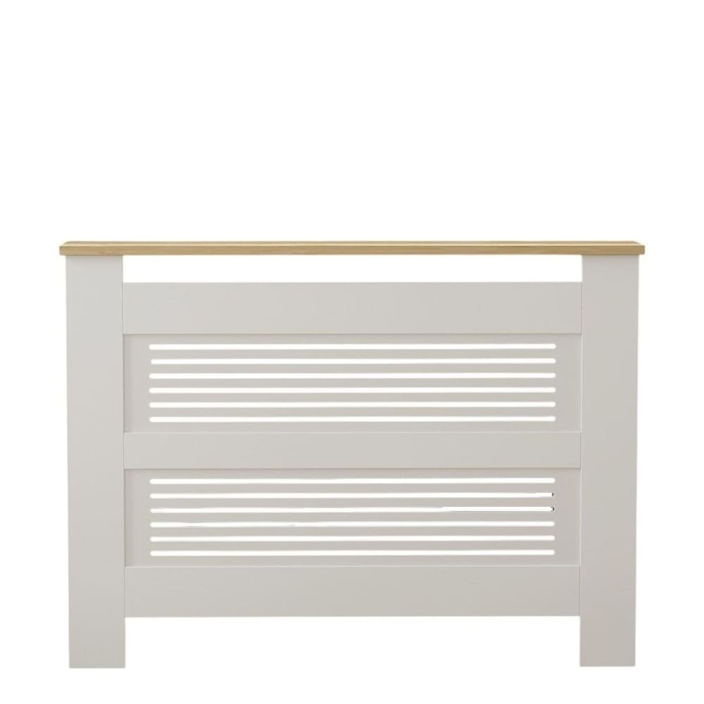 Meuble cache radiateur L112 cm - Effet Chêne et Blanc
