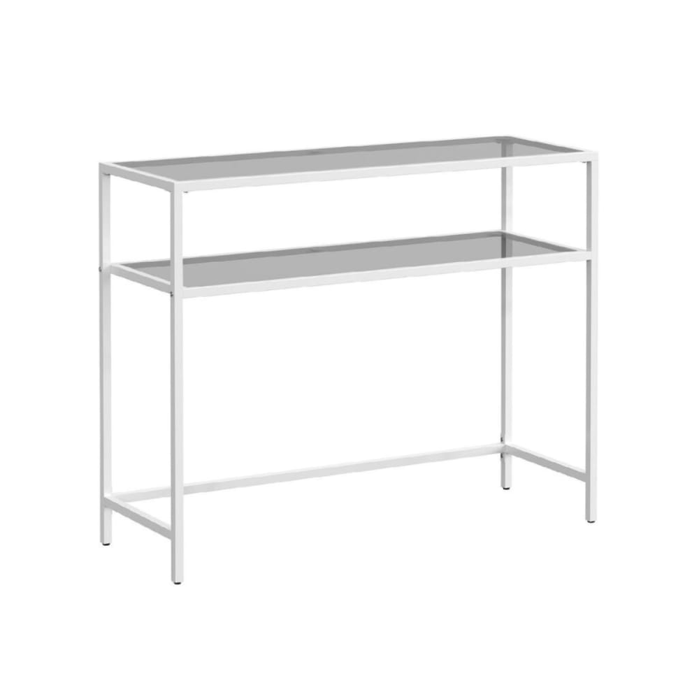 Console en métal avec 2 tablettes en verre L90 cm - Blanc