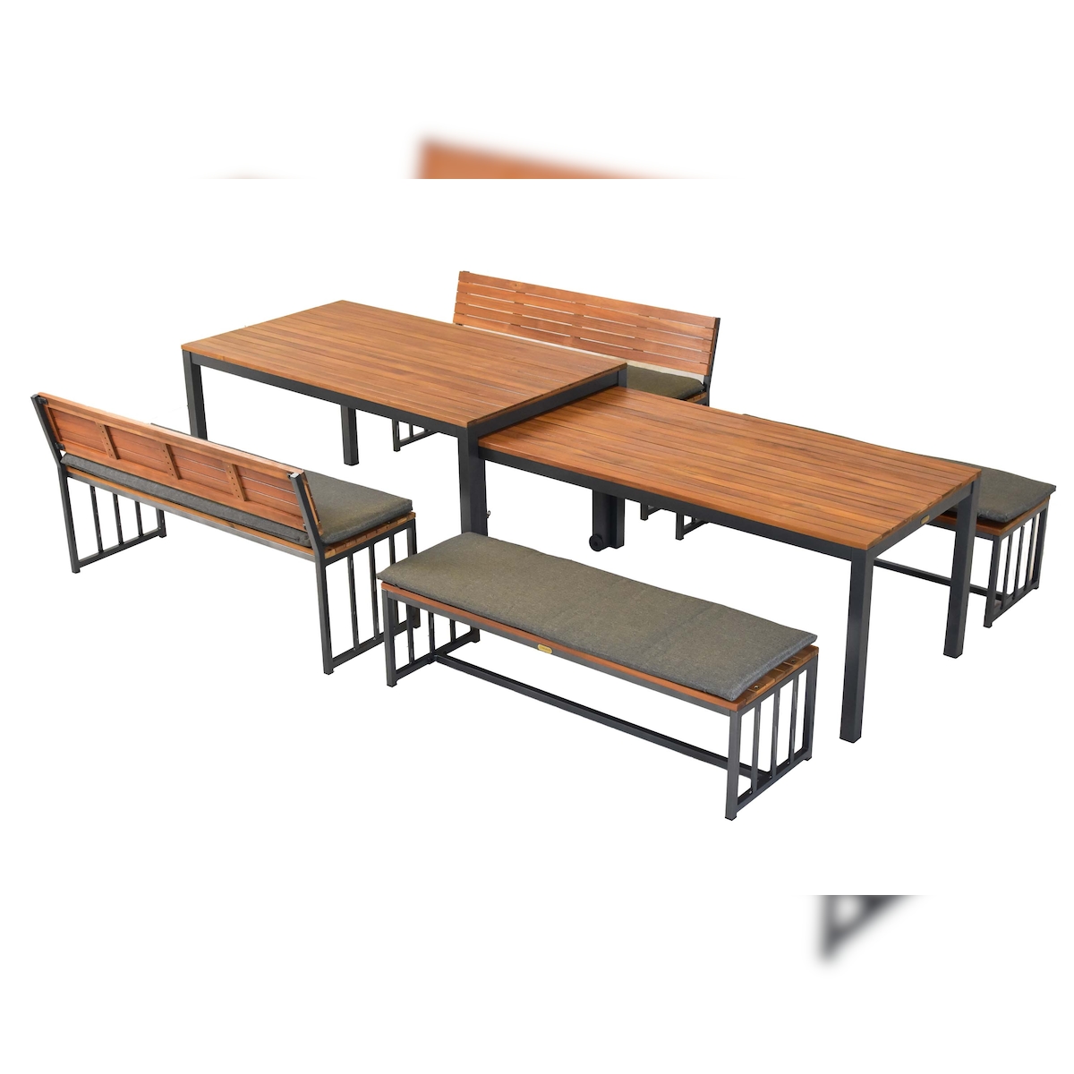 Merxx Milos Set, 2 Bank ohne Lehne, 2 Bank mit Lehne, 2 Tisch, 1 Abdeckhülle, Aluminium Image