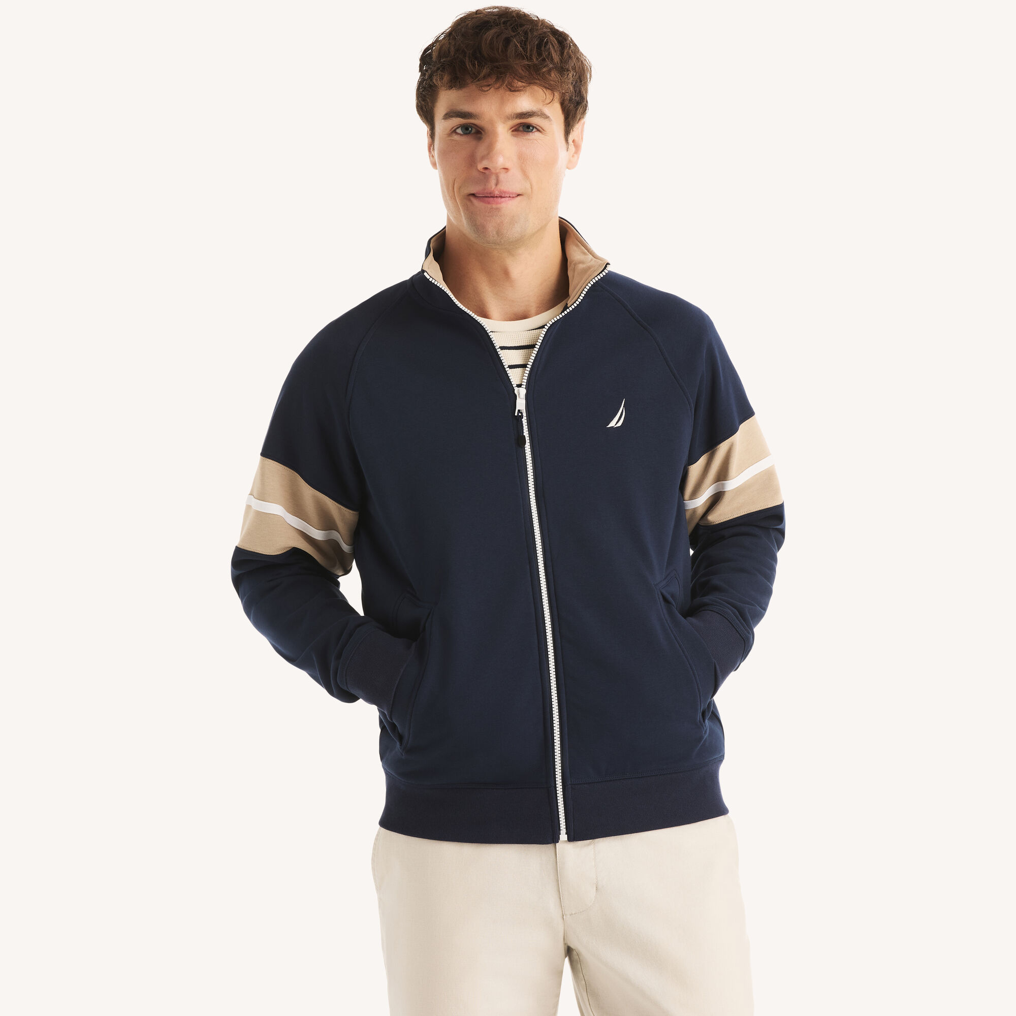 Nautica Men's Colorblock Raglan Sleeve Jacket 482 (Stellar Blue Heather), M