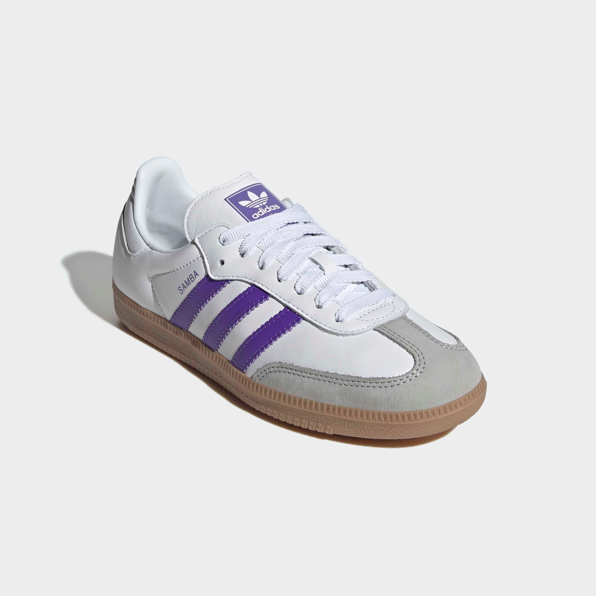 Sneaker ADIDAS ORIGINALS "SAMBA OG", Damen, Gr. 38, cloud weiß, lila rush, grau one, Leder, Schuhe Sneaker