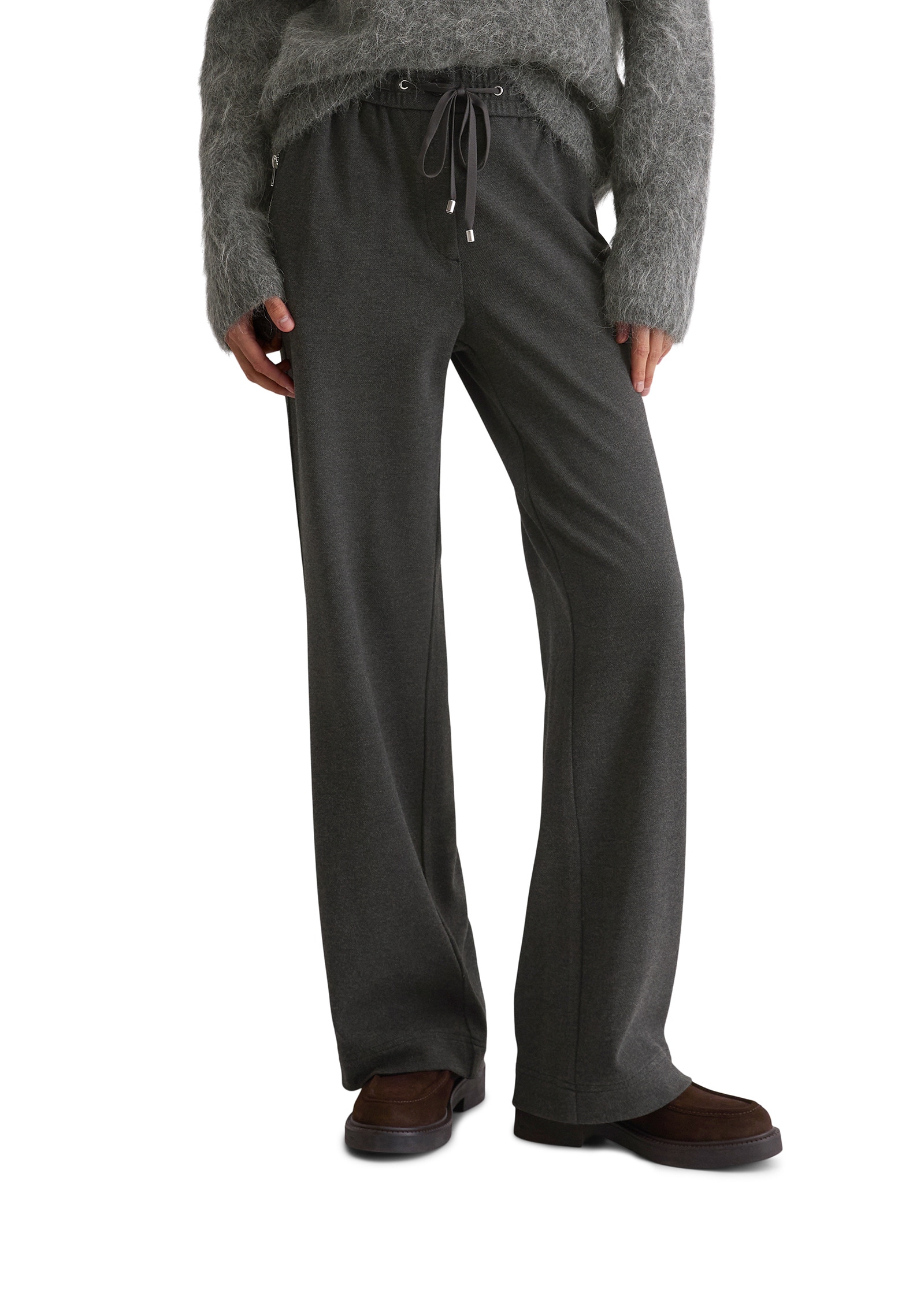 Chinohose MARC O'POLO "aus elastischem Viskose-Mix", Damen, Gr. 40, Normalgrößen, night grau melange, Twill, Obermaterial: 70% Viskose, 25% Polyamid, 5% Elasthan; Futter: 100% Baumwolle, unifarben, weit normal, Hosen Chinohose