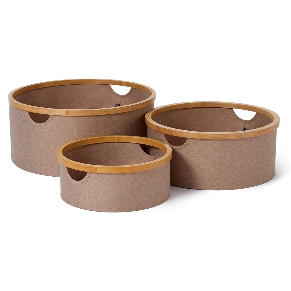 LUMALAND Bambus-Rahmen Aufbewahrungsbox rund - 3er-Set - Taupe Image