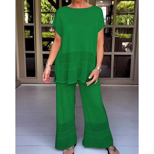 Damen Hosen-Sets Bolero-Oberteil Langarm Rundhalsausschnitt Einfach Loch Elegant Mode Streetwear Lässig Täglich Outdoor Schwarz Rosa Rote Sommer Lässiger Schnitt Image