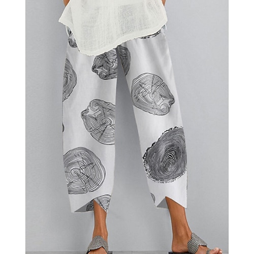 Damen Kunstbaumwollleinen Caprihose Haremshose Urlaub Basic Lässig Wadenlang Mittlere Taillenlinie Einfach Tasche Elastischer Bund Bequem Weich Mikroelastisch Outdoor Urlaub Straße Blau Schwarz Wei Image