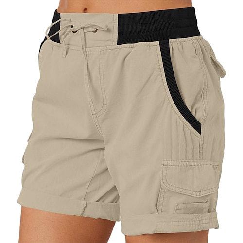 Damen Cargo-Shorts Chinos Sommershorts Strandshorts Urlaub Mode Streetwear Kurz Hohe Taille Einfach Kordelzug Tasche Elastischer Bund Komfort Weich Bequem Mikroelastisch Outdoor Reise Straße Image