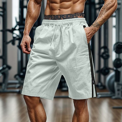 Herren Aktiv Outdoor Shorts Shorts Freizeitshorts Reißverschluss Tasche Elastischer Bund Einfach Komfort Atmungsaktiv Knielang Lässig Outdoor Strand Urlaub Mode Schwarz Weiß Unelastisch Image