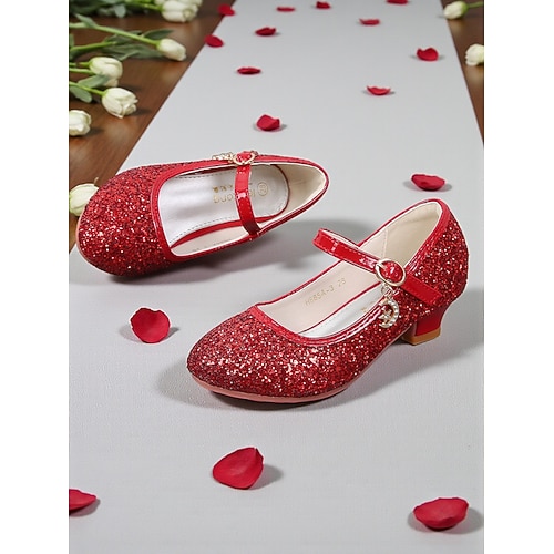 Glitzernde Mary-Jane-Schuhe für Kinder mit niedrigem Absatz, funkelndem Obermaterial und sicherem Schnallenriemen – elegante Prinzessinnenschuhe für Mädchen, perfekt für Hochzeitsfeiern und festliche Image