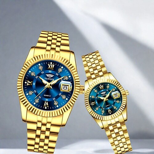 2er-Set Partneruhren, bezaubernde Luxusuhren für Damen und Herren zum Valentinstag, Strassverzierungen, Kalenderfunktion, Nachtlichtanzeige, modisches Freizeitaccessoire, perfekte Accessoires für Image