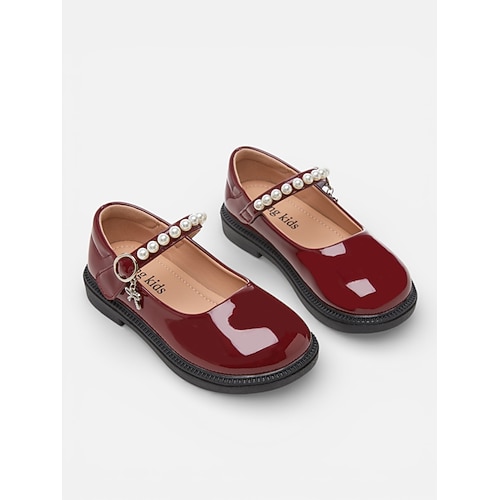 Mary-Jane-Schuhe mit Perlenriemen für Kinder, glänzendem PU-Obermaterial, gepolsterter Innensohle und stabiler, niedriger Plateausohle – ein süßer Prinzessinnenstil für Mädchen, perfekt als Image