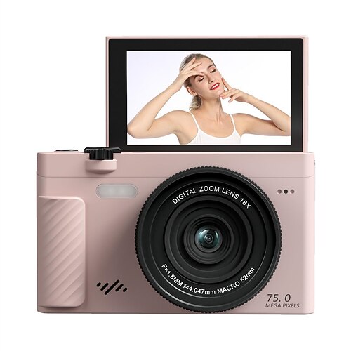 4K-Digitalkamera für Fotografie, 4K 75MP 18-fach Zoom WLAN Kompakte Retro-Kameras mit spiegellosem Digitalzoom und 3,0-Zoll-Drehbildschirm mit App-Verschönerungsfunktion für