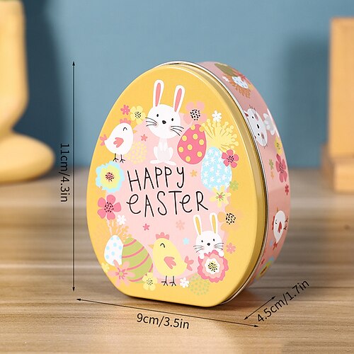 Oster-Cartoon-Hasen-Blechdose, Blechdose, Osterei, flache eiförmige Bonbonschachtel Image