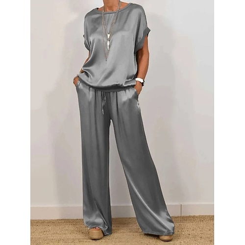 Damen Hosen-Sets Bolero-Oberteil Kurzarm Rundhals Einfach Kordelzug Mode Streetwear Täglich Outdoor Ferien Schwarz Weiß Braun Sommer Lässiger Schnitt Image