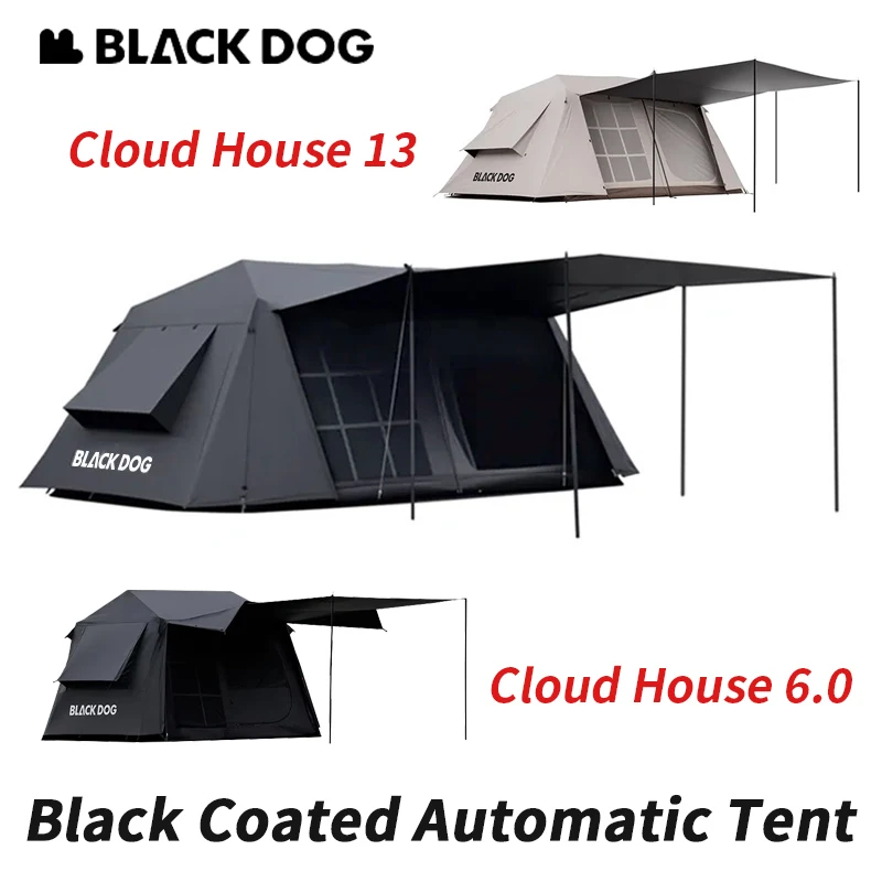 Naturehike BLACKDOG 6,0/13 Automatikzelt, schwarz beschichtet, wasserdicht, PU3000 mm, Camping, Picknick, Familie, großes One-Touch-Zelt mit Plane