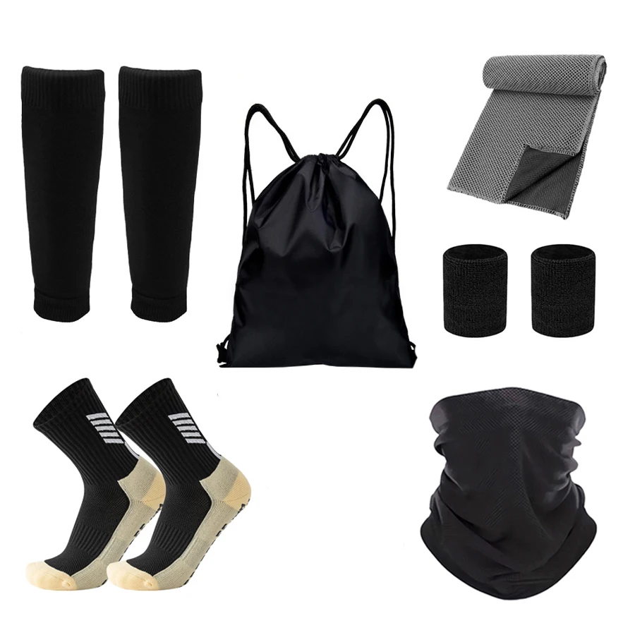 6PCS Set Atmungsaktive Sportliche Fußball Socken Wasserdichte Tasche Handgelenk Armschiene Kompression Strümpfe Schweiß Absorbieren Schal Sport Handtuch Image