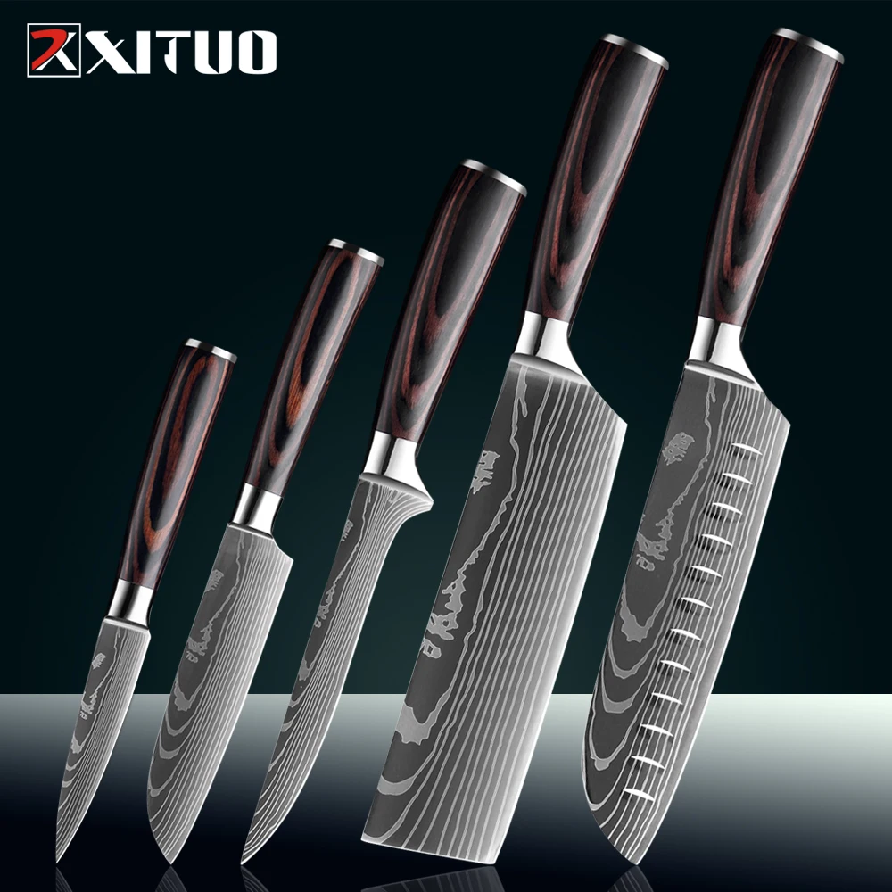 XITUO Professionelles Küchenmesserset, 1–5 Stück Kochmesserset, Küchenmesserset mit ultrascharfer Klinge und ergonomischem Pakkawood-Griff Image