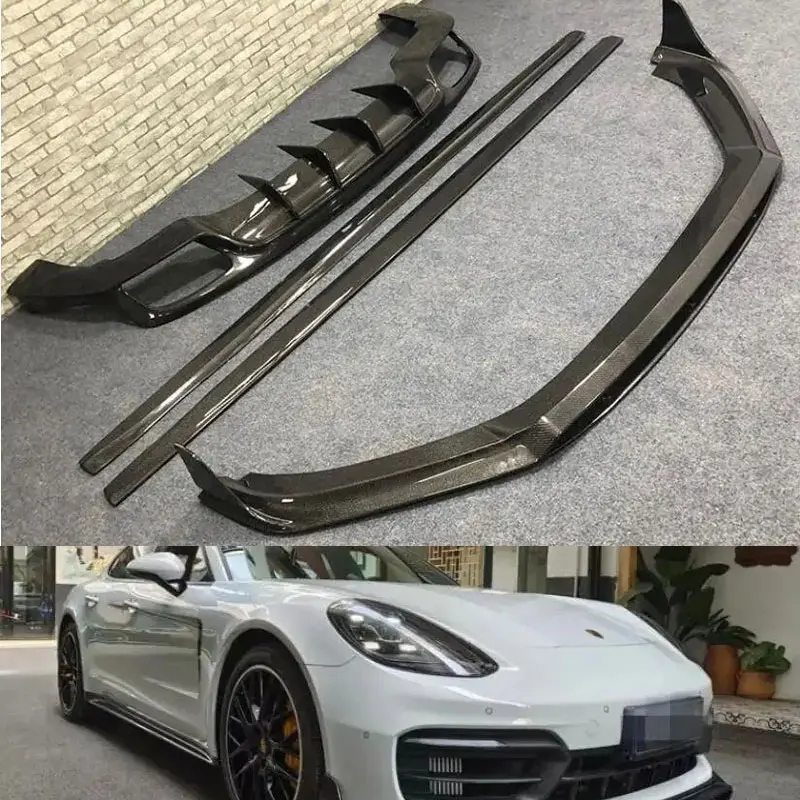 Reale In Fibra di Carbonio Per Porsche Panamera 971 Turbo 2017-2023 Paraurti Anteriore Labbro Posteriore Diffusore Spoiler Gonna Laterale Body Kit