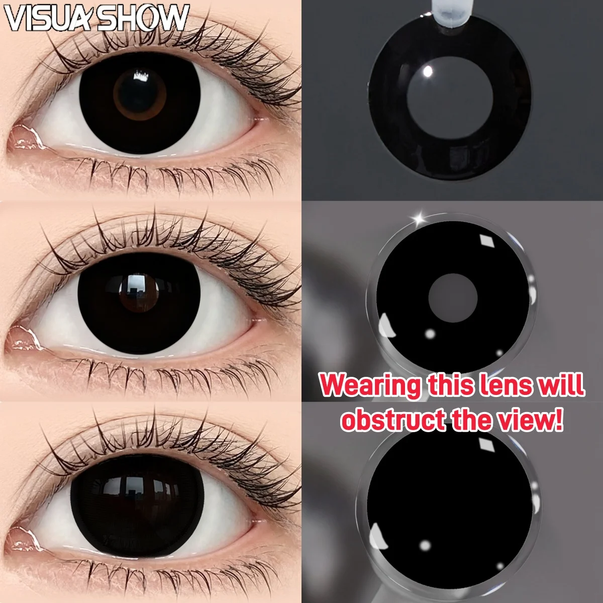 Visuashow schwarze Kontaktlinsen, Kosmetik, farbige Kontaktlinsen, 2 Stück, für den jährlichen Gebrauch, kleine Pupillen-Farbkontaktlinsen für Cosplay-Make-up, schwarze kontaktlinsen Image