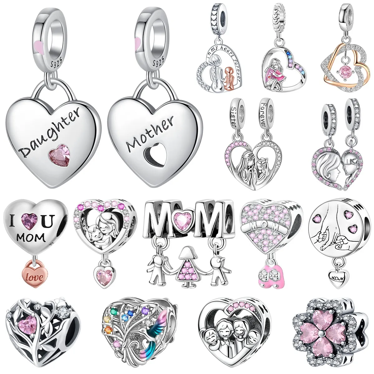 925 argent série familiale mère fille séparation coeur maman perles breloque ajustement collier Bracelet fête des mères bijoux à bricoler soi-même cadeaux