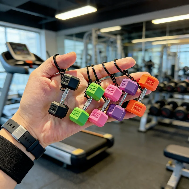 2026 NEUES kreatives Geschenk für Gym-Liebhaber, motivierender 3D-Hantel-Schlüsselanhänger aus PVC für Autoschlüssel und Rucksäcke, Anhänger mit Fitness-Thema Image