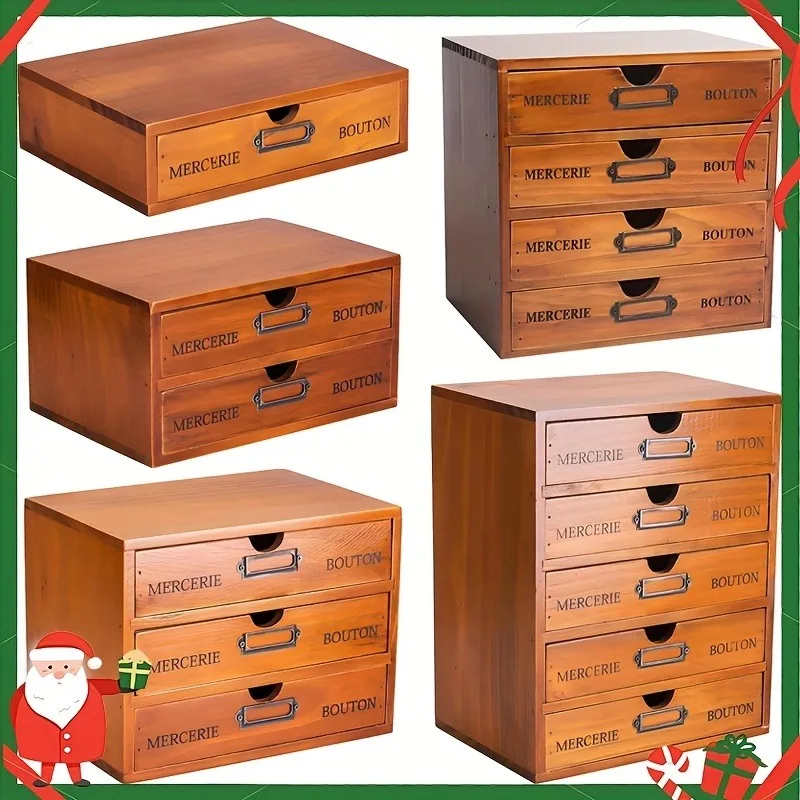 PGY Vintage Braun Mehrschichtige Desktop-Aufbewahrungsbox Organizer Schubladentyp Kiefernholz Schreibtisch Große Aufbewahrungsbox Office Home Organizer