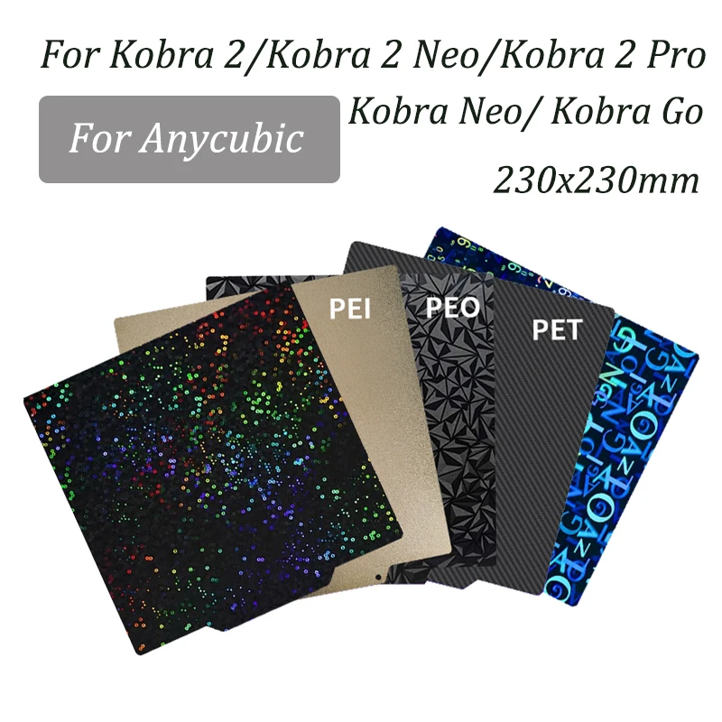 Für Anycubic Kobra 2/Kobra 2 Pro/Kobra 2 Neo PEO PET Pei Bauplatte 230 x 230 mm doppelseitig strukturiertes Blatt glatt beheiztes Bett Image