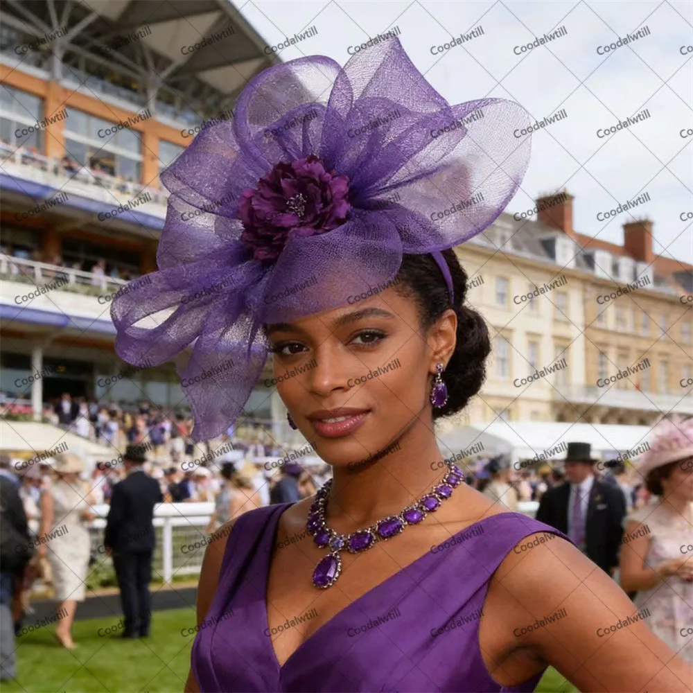 Lila Mode Blume Fascinator Hut Haar Clip Für Frauen Hochzeit Party Kopfbedeckung Rennen Derby Damen Kopfschmuck Braut Party Abendessen Image