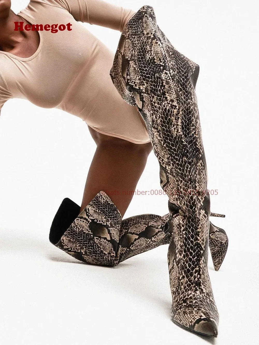 Oberschenkelhohe Stiefel aus Schlangenleder, Winter 2022, neue spitze Zehen, dünne Absätze, Damenstiefel, Reißverschluss hinten über dem Knie, Freizeitschuhe, sexy