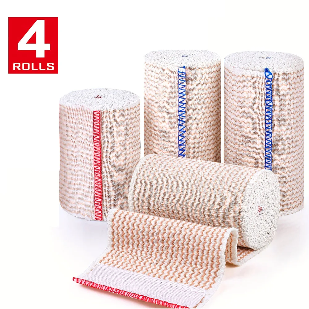 4er-Pack Premium Elastische Bandagen, Latexfreie Sportkompressionsbandagen mit Klettverschlüssen an beiden Enden, Wiederverwendbare Bandage Image