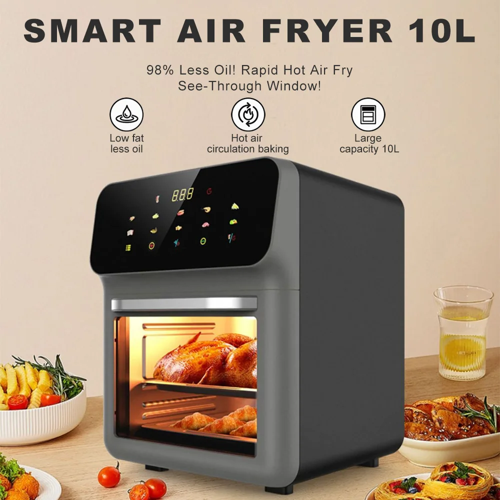 10L 1350W Elektrobackofen mit sichtbarer Luftfritteuse, kein Braten erforderlich, multifunktionale, langlebige, intelligente Haushaltsluftfritteuse Image