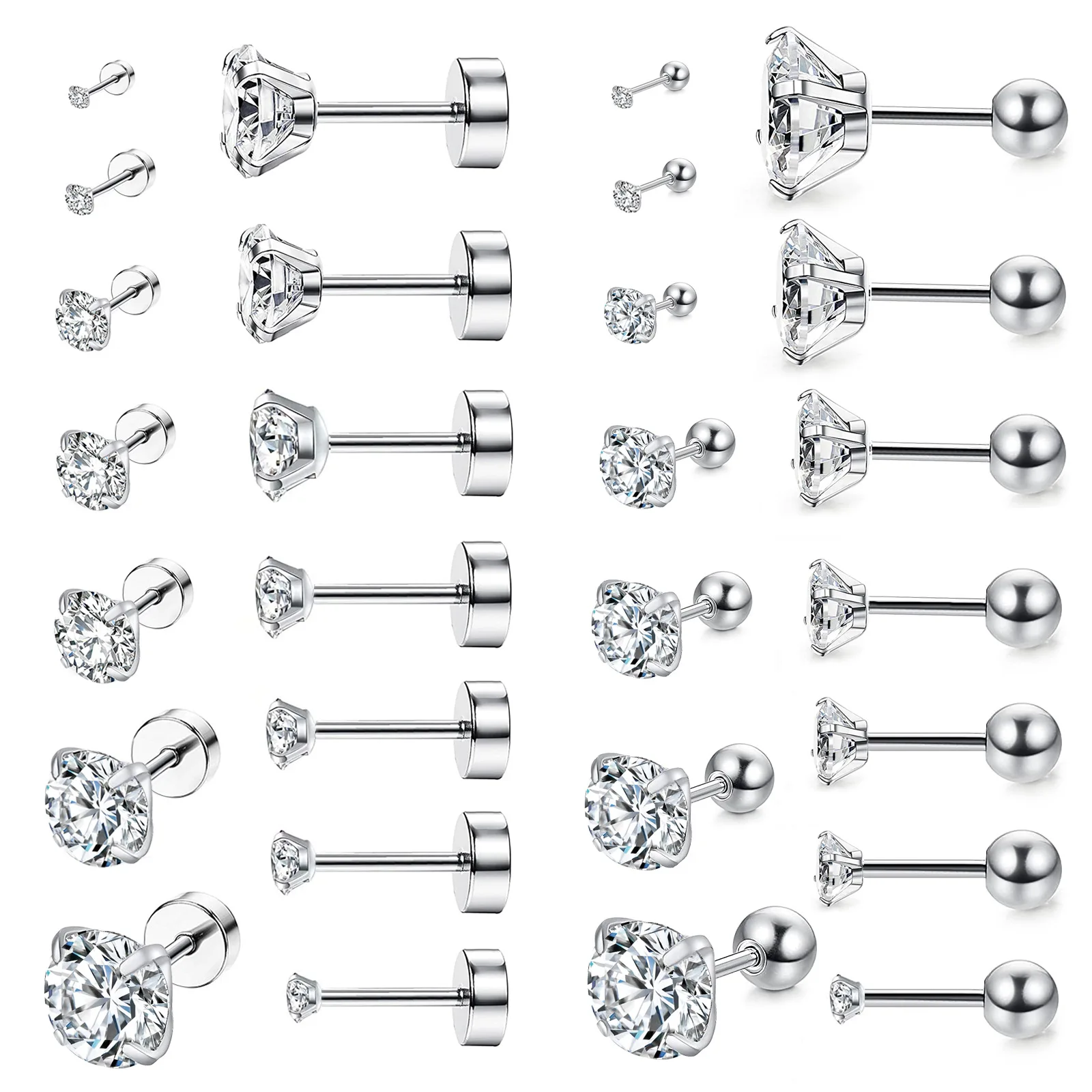 LUXUSTEEL Edelstahl Runde Zirkonia pendientes mujer piercing 2022, Silber Farbe Multilayer Größe Kleine Ohrringe Party Image
